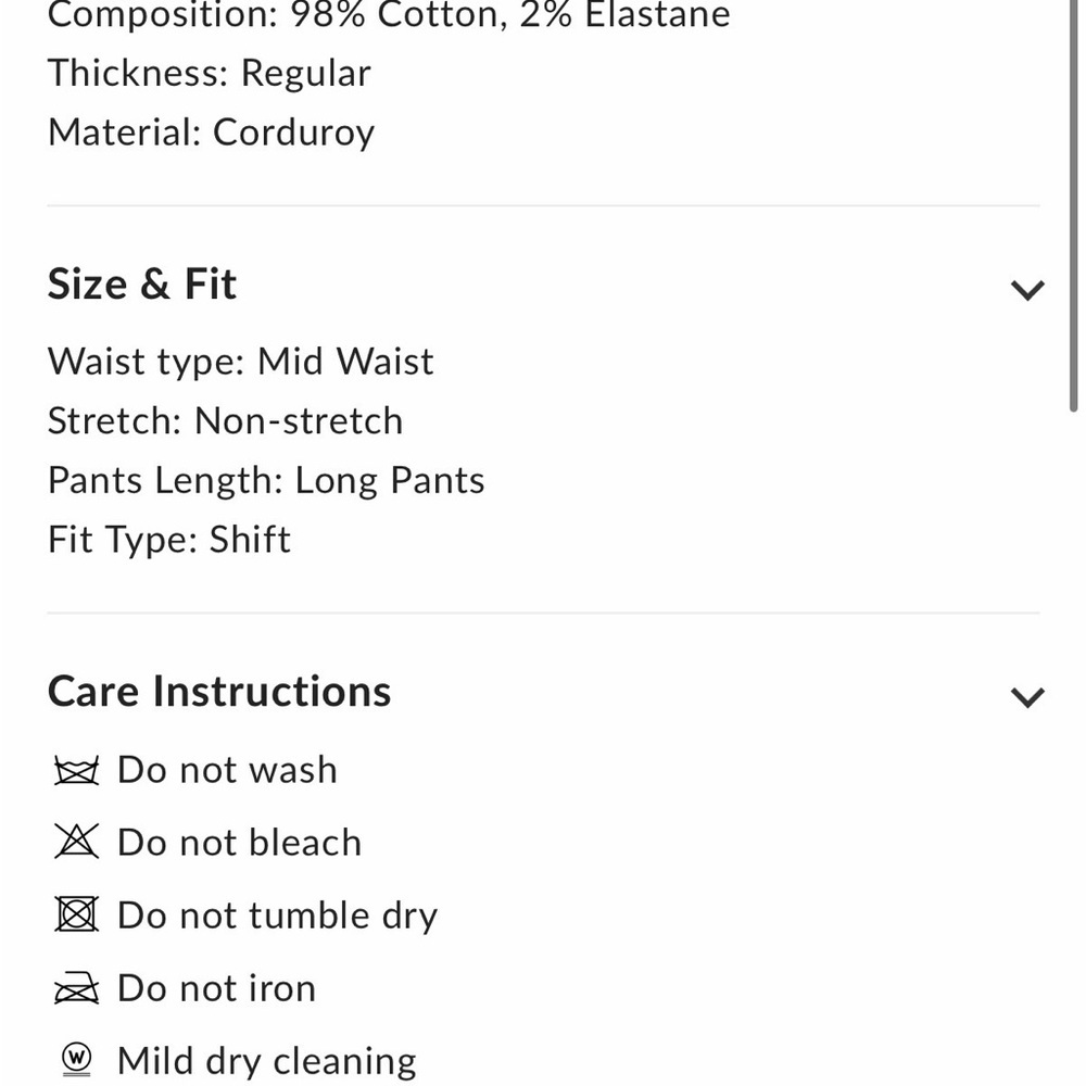 NWT Mid-Waist Corduroy Wide-Leg Pants - Picture 8 of 8